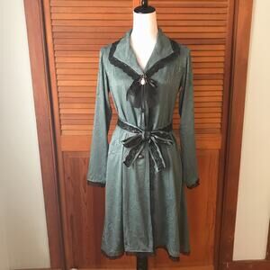 Garden Goth Victorian Pink Beatle Green Jacquard Light Duster Jacket Dress  XS